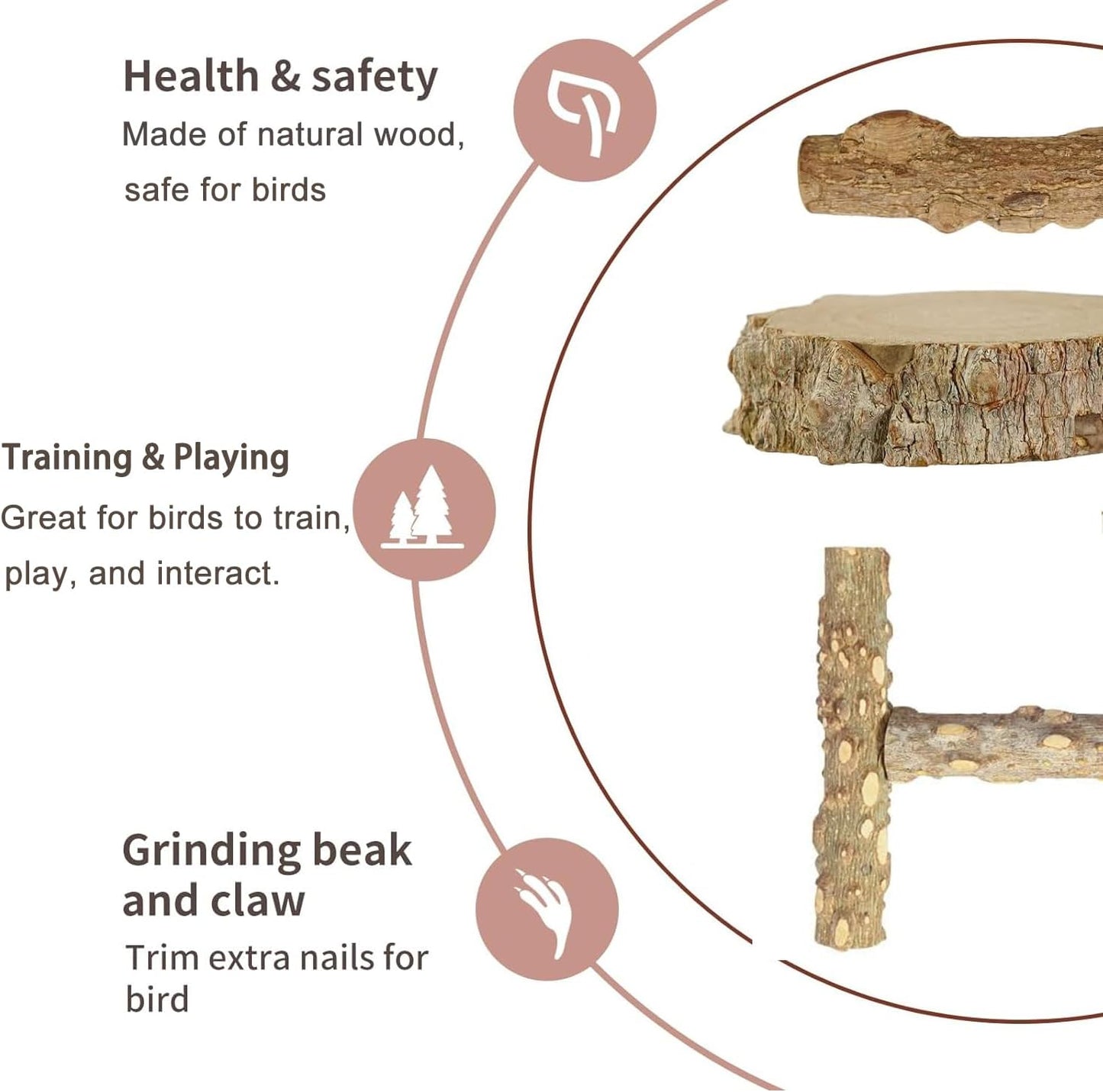 Bird Ladder Perch for Cage, Nature Wooden Bird Bridge Exercise Stands Parrot Climbing Chewing Toys for Small Animal (B)