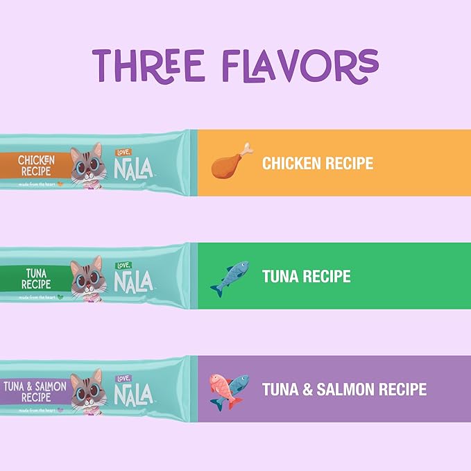 LOVE, NALA - Natural Lickable Cat Squeeze Up Treat,Topper - Tuna & Salmon Mousse - Wet Food Cat Puree - Grain Free, Non-GMO, Minerals, Vitamins - 4 Pack 2 oz.