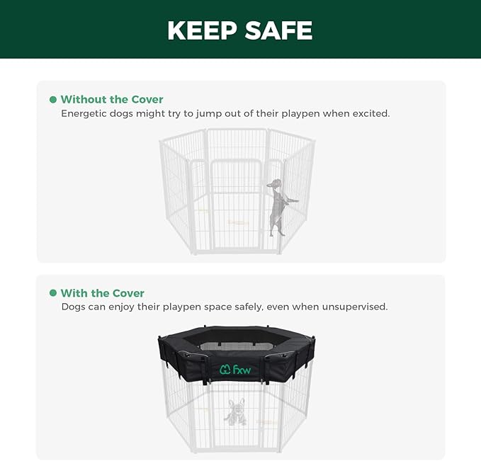 FXW Homeplus Indoor Dog Playpen with Hexagon Mesh Top Cover for Escape Prevention, 32 Inch 6 Panels Heavy Duty Dog Pen for Small and Medium Dogs, Black│Patented