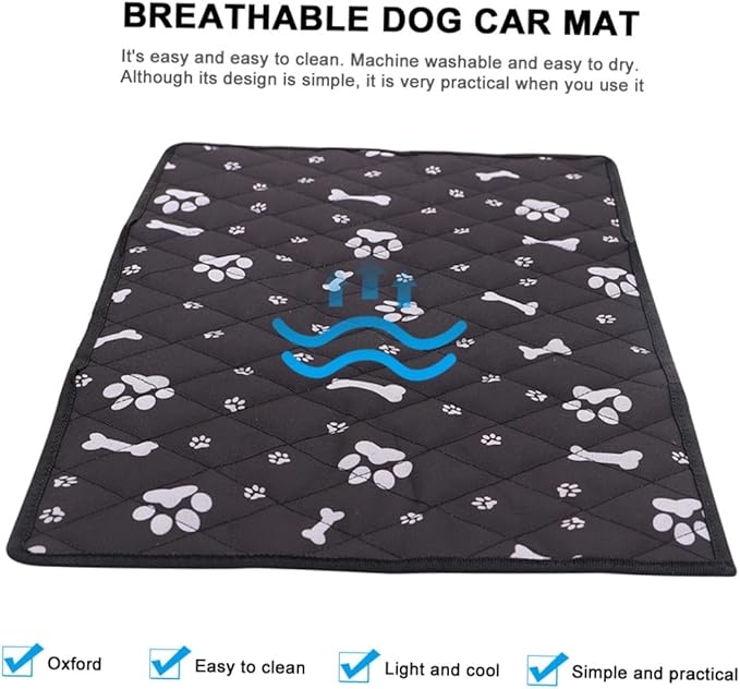 ARTIBETTER Breathable Dog Car Seat Cover with Non-Slip Pet Automobile Pad, Black Bone Paw Print, M Size 50x35cm, Lightweight Protective Back Seat Mat for Dogs in Car Travel