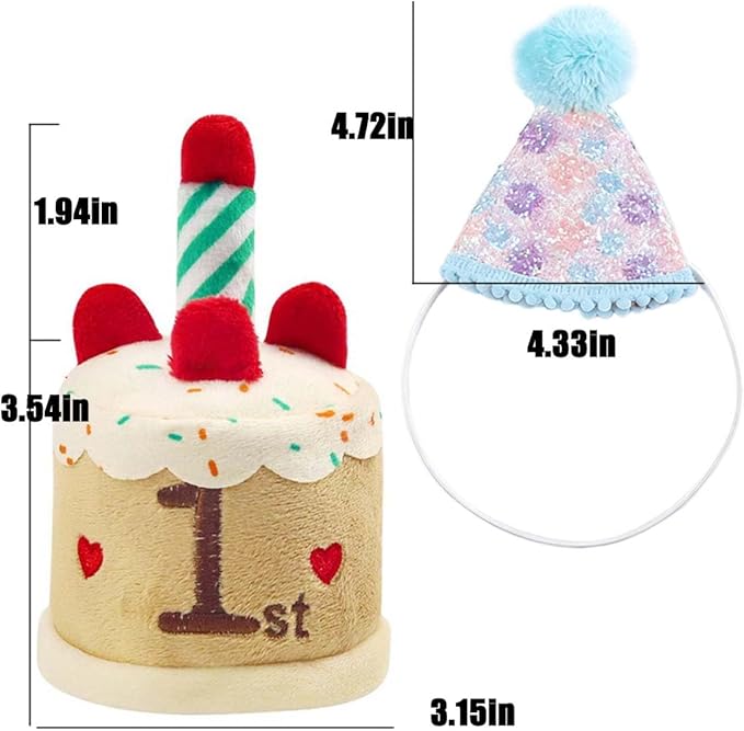 Cat Birthday Toy Kitten Cake with Birthday Hat Puppy Dog Plush Gift for Small Medium Pet (1 Year)