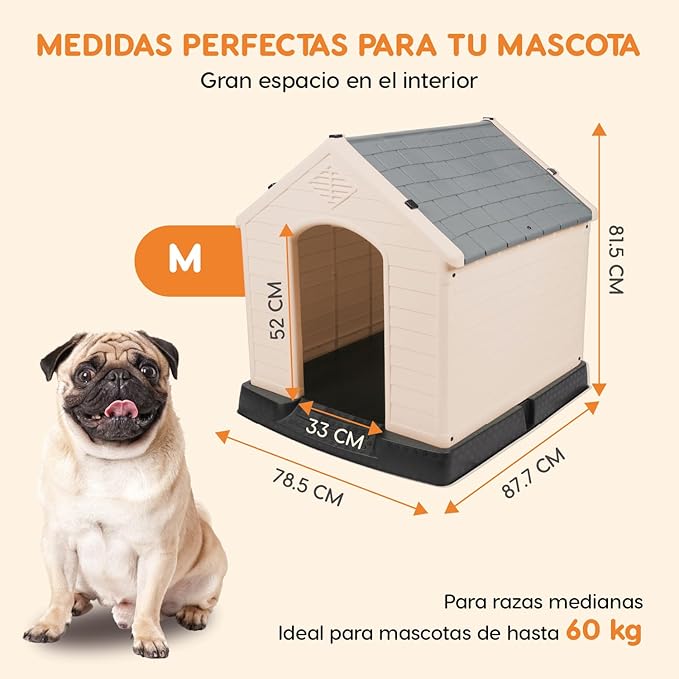 Plastic Dog House - Durable Dog House for Small Medium Large Dogs with Raised Floor and Vents - Ventilate - Easy Clean and Assemble Dog Kennel