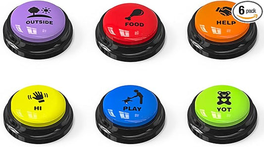 Acools 6 Pcs Dog Buttons for Communication Pet Training Buzzer, 30 Second Voice Recording Button, Dog Talking Button Set with 6 Color Anti-Slip Mat and 48 Scene Stickers