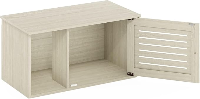 Furinno Peli Farmhouse Hidden Cat Litter Box with Divider, White Wash