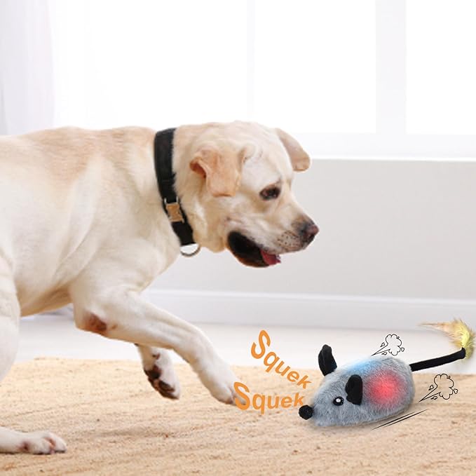 BABORUI Interactive Dog Toys Mouse, Remote Control Escaping Mice Squeaky Dog Toy with Lights & Auto-Turn, Rechargeable Moving Dog Toys for Small/Medium/Large Dogs & Cats(Grey)