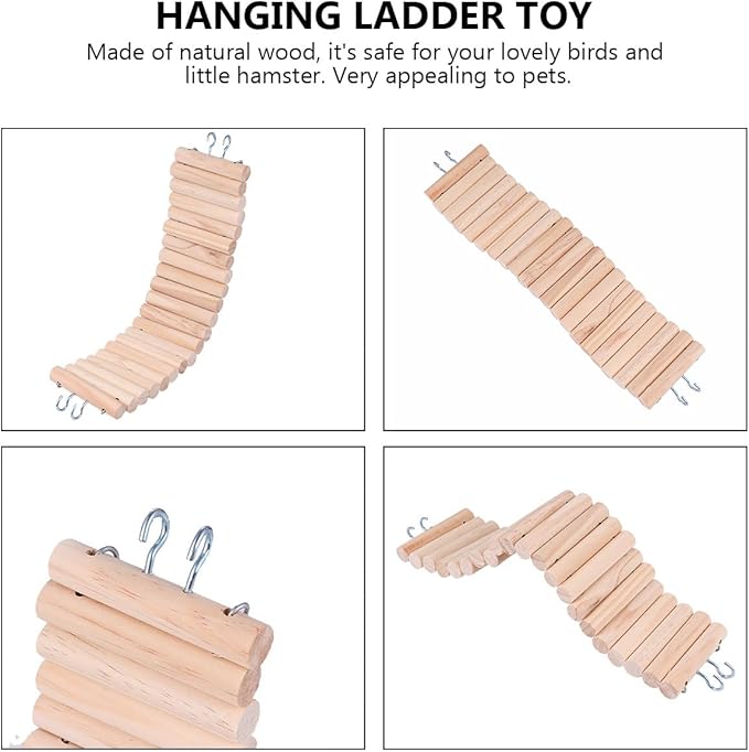 POPETPOP Wooden Hamster Hanging Ladder Bridge 7.5x30cm Bendable Climbing Ladder for Small Pets and Birds Cage Accessories