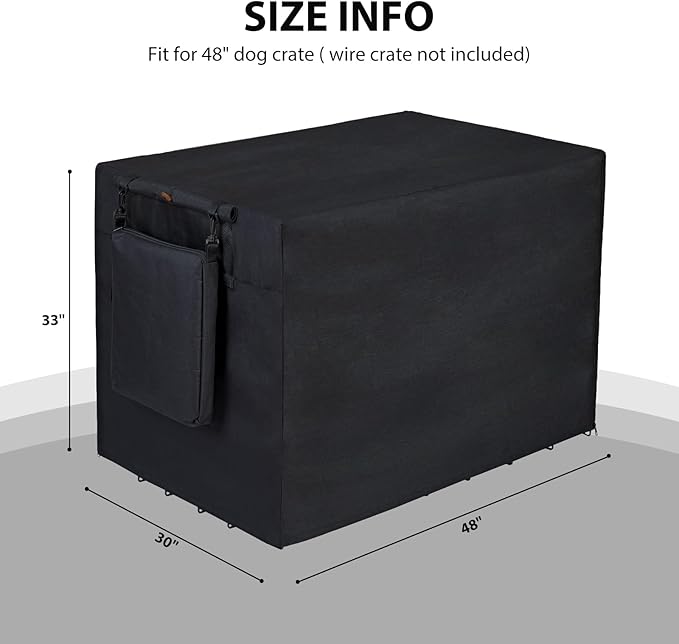 Dog Crate Cover for Anxiety,Water-Resistant,Windproof & Sun Resistant 600D Oxford Kennel Cover with Storage Bag,Calming Indoor Outdoor Pet Crate Cover for 48 Inch Wire Crates,Machine Washable,Black