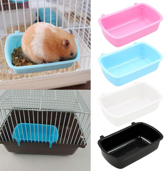 Small Pet Feeding Dish for Case Food Bowl with Hooks Cup Bird Cage Water Bowl for Birds Hamster Puppy Rabbi Pink Plastic