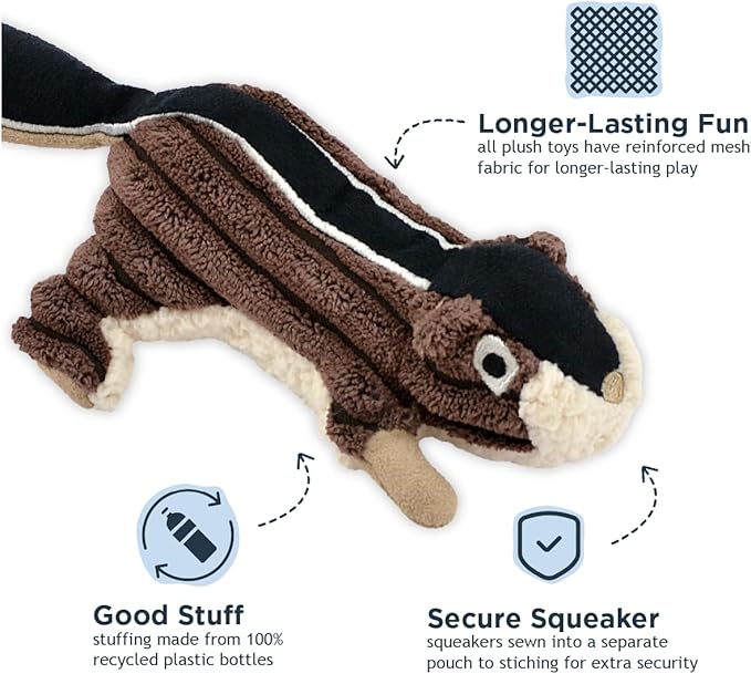 Tall Tails Small Classic Plush Squeaker Toy for Dogs, Chipmunk