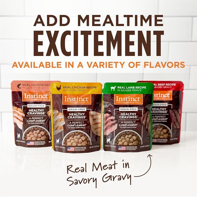 Instinct Healthy Cravings Natural Wet Dog Food Topper, Grain Free Recipe - Real Lamb, 3 oz. Pouches (Pack of 24)