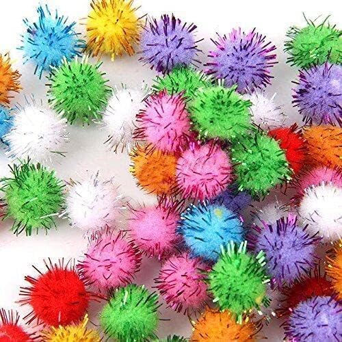 Random Color Mini Colorful Sparkly Glitter Tinsel Pompom Balls Toys f/Dog Cat Bird Pack of 100 Nice and Professional Pet Supplies