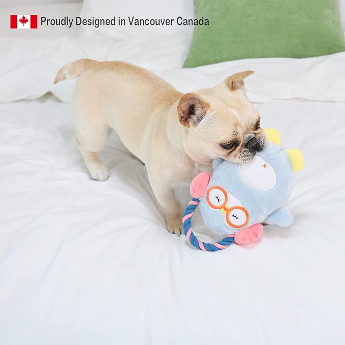 HugSmart Pet – Melody Bros | Squeaky Plush Rope Tug Dog Toy with Less Stuffing - Penguin