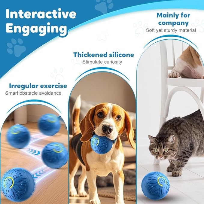 Interactive Dog Toys for Small Dogs, Dog Balls Automatic Rolling Ball for Puppy Small Medium Dogs and Cat, Self Moving Jumping Bouncing and Rotating Toy for Indoor Cats and Dogs (Blue)