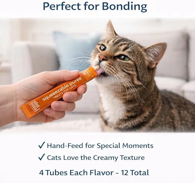 Lickable Squeezable Cat Treats Grain Free Puree Variety Pack 12 Tubes Total Chicken Tuna Salmon Creamy Wet Treats for Picky Eaters Kittens Adults High Protein High Moisture Food Topper Bonding Snack