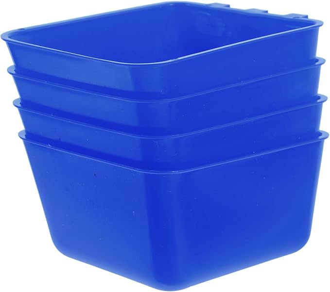 Alasum 4pcs Hanging Bird Cage Feeding Cups Sturdy PET Water Bowl for Rabbits Parrots and Poultry 12.5x9.5x6CM Blue Food and Water Dishes