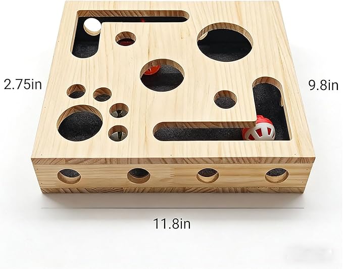 2026 Upgrade Nail File Stress Free Alternative ，Wood Cats Scratch Puzzle Enrichment Box with Bell Ball & Sandpaper Inside，Stress-Free Alternative to Claw Clippers & Grinders (Box)
