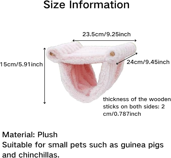 Winter Warm Guinea Pig Hammock, Double Layer Hanging Chinchilla Nest Bed with Warm Plush, Bird Cage Stand Perch, Hideaway Cave Tent, Sleep Bed Cage Accessories for Rat Sugar Glider Parrot (Pink)