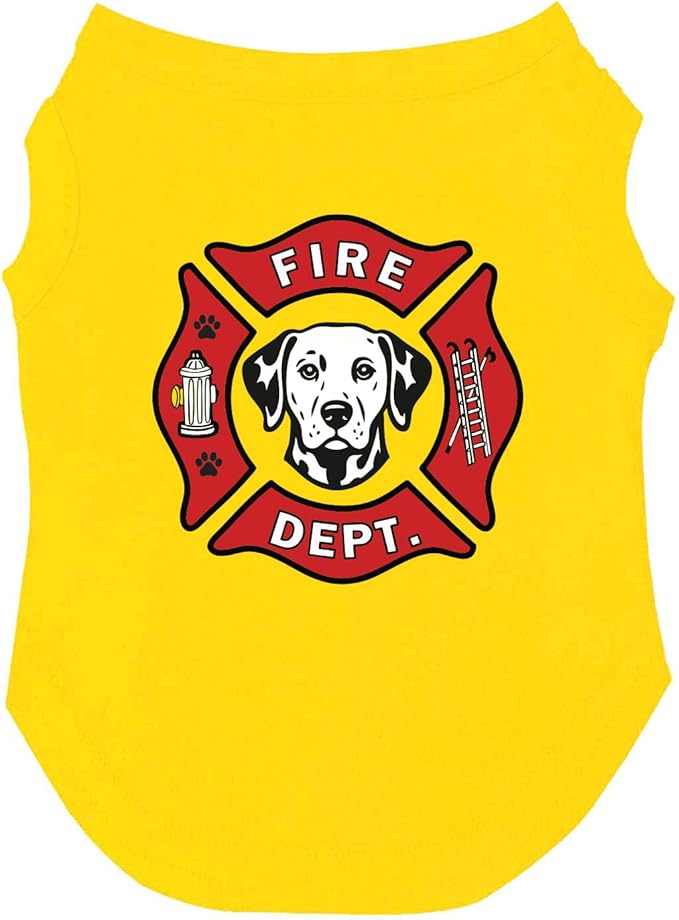 Firefighter K9 Fire Dept Dog Tee Shirt | Sleeveless Breeds | Firehouse | Rescue Squad | Halloween Costume | First Responder | Dalmation |Yellow, 2X-Large 1381