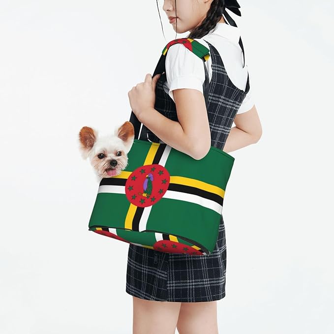Foldable Pet Carrier Sling - Waterproof Small Dog & Cat Travel Flag of the Commonwealth of Dominica Tote with Safety Hook for Hiking