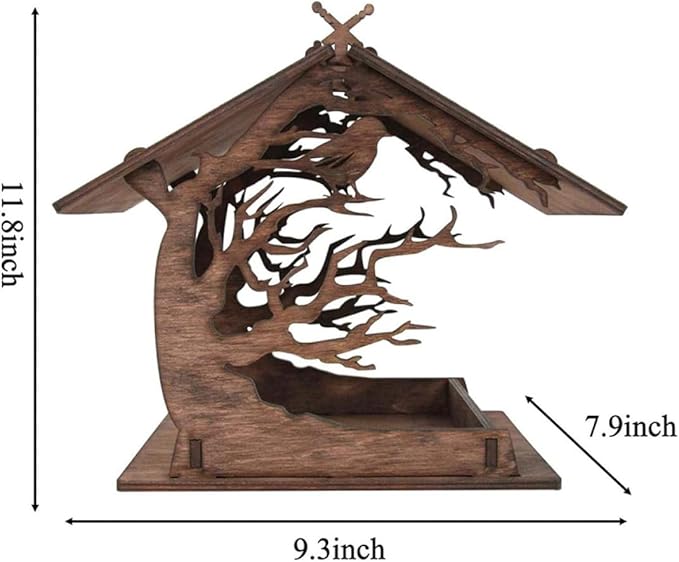 Milisten Wooden Decorative Bird Feeder House with Hanging Bird Food Container for Garden Outdoor Nesting and Wildlife Feeding, Brown Wood DIY Birdhouse for Backyard Birding