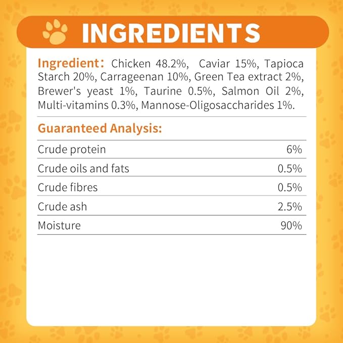 Caviar Chicken Creamy, Handheld Lickable Wet Cat Treat, Prebiotics and Fish Oil Added, Grain Free, 5pcs(50g, Chicken)