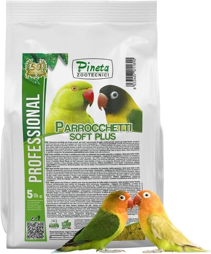Pineta Parrochetti SoftPlus 5Lb - Breeding Paste for Parrots, Lovebirds, Cockatiels, Rosellas – Nutrient-Rich Fruit & Berry Food – Ideal for Growth, Molting, and Reproduction