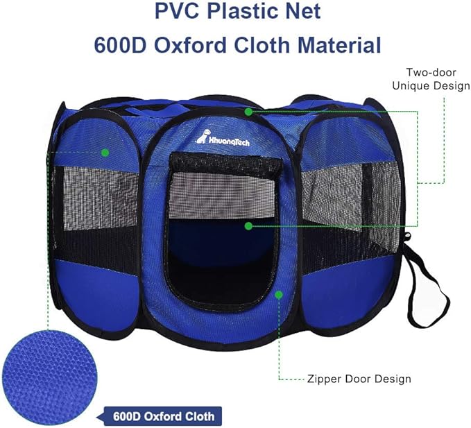 XianghuangTechnology Soft Fabric Portable Foldable Pet Dog Cat Puppy Playpen, Indoor/Outdoor use Pet Kennel Cage D31.5 x H23 inch (Navy Blue)