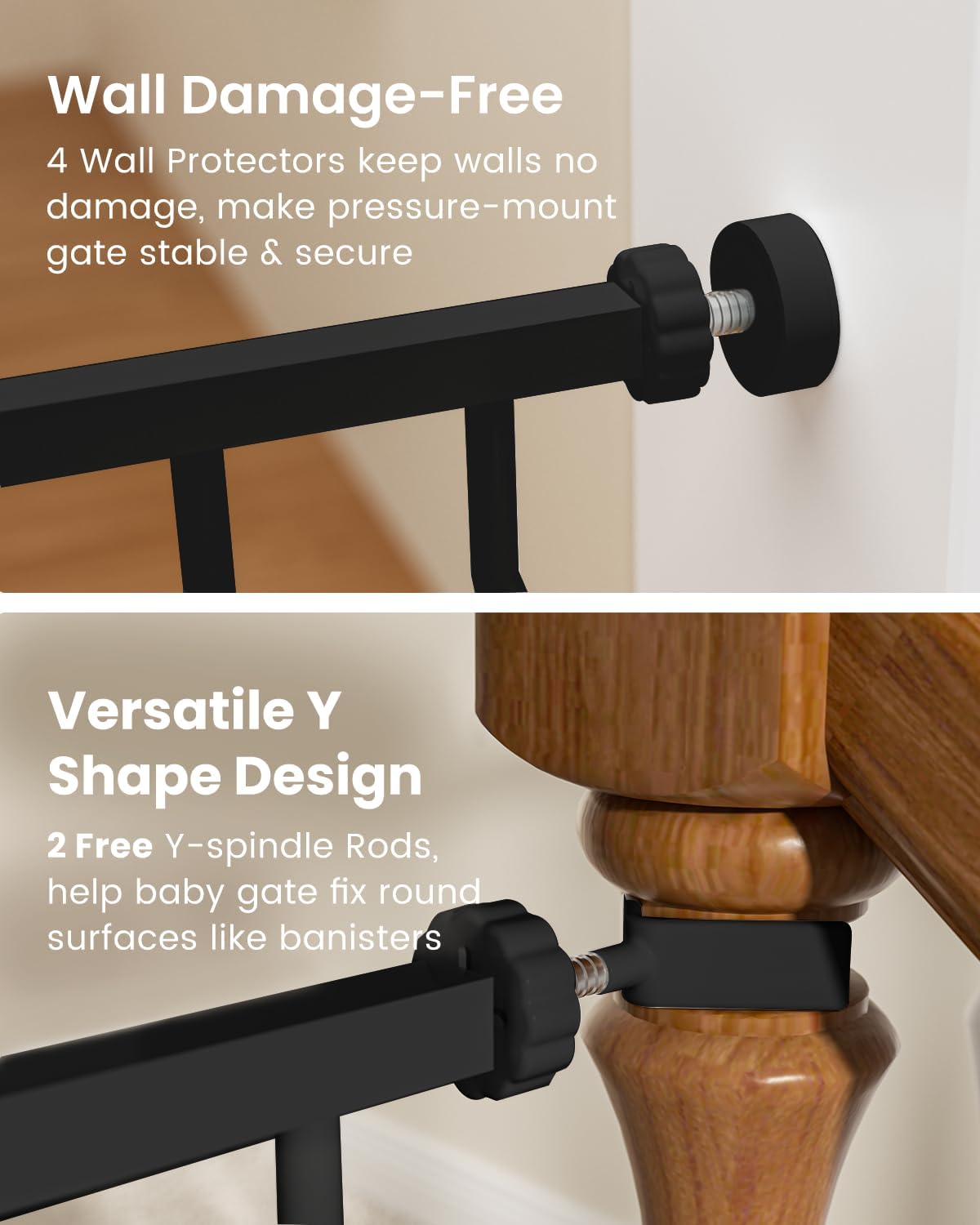 Mom's Choice-GROWNSY Baby Gate for Stairs, 29"-43" Pressure Mounted Pet Gate for Doorways-Auto Close Dog Gate for The House-Easy Installation & Walk Thru Wide Safety Gate, Black