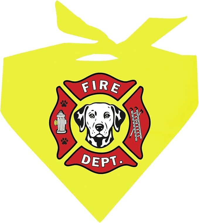 Firefighter K9 Fire Dept Dog Bandana | 100% Cotton Adjustable Triangle | Made in USA | Firehouse | Rescue Squad | Halloween Costume | First Responder | Dalmation |Yellow Neon, One Size (1381)