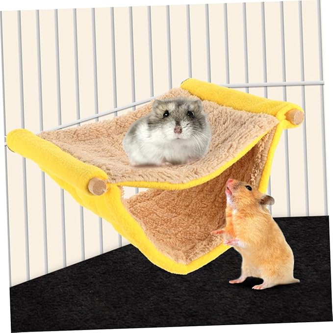 ARTIBETTER Double Layer Small Animal Hammock Soft Plush Hanging Bed for Ferrets Hamsters Small Birds Cage Accessory Yellow Cozy Hideout