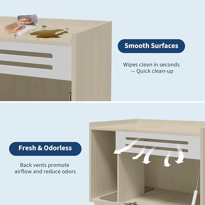 Garvee Cat Litter Box Enclosure Furniture Wooden Hidden Litter Box Cabinet Dog Proof Cat Washroom Kitty House with Vent Door