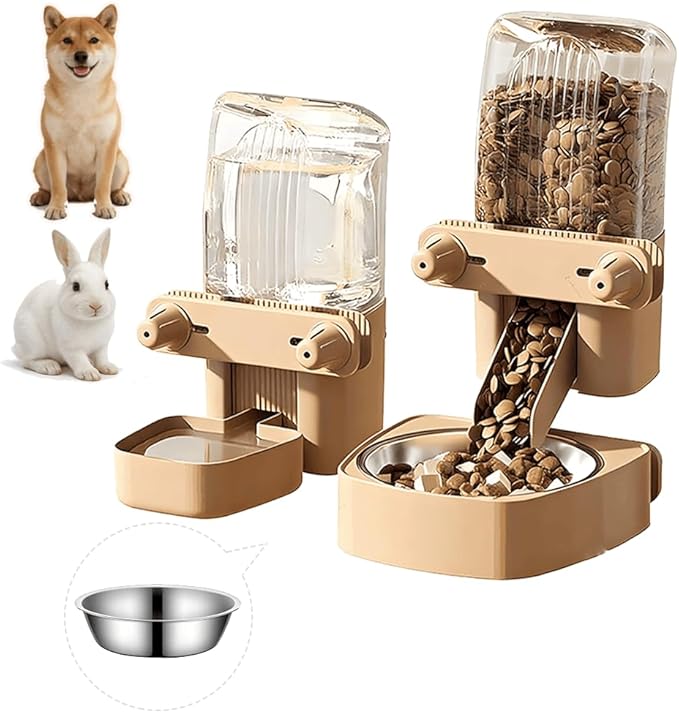 2-Pack Cage-Style Large Capacity Hanging Automatic Pet Feeder & Water Dispenser, Refillable from Outside The Cage, 50oz/1500ml, for Small/Medium Dogs, Cats, Rabbits & Guinea Pigs
