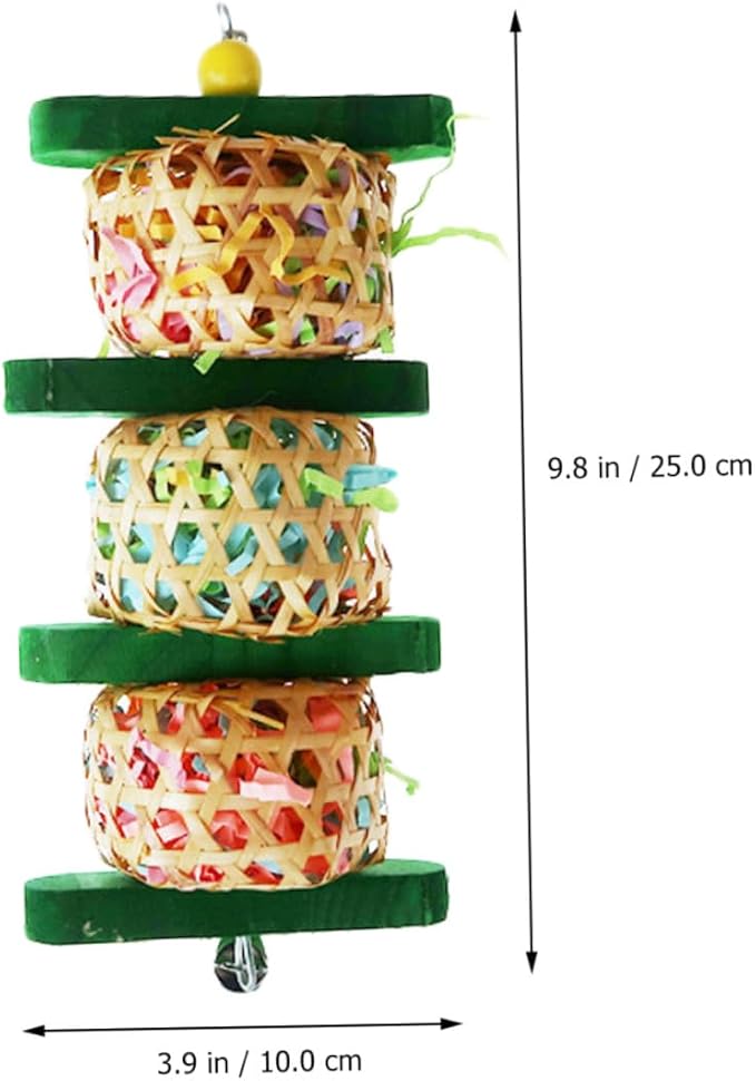 Parrot Chewing and Hanging Bell for Bird Cages, Woven Rattan and Wood Shredding Plaything, Safe Bite Accessory for Pet Parrots in Cage