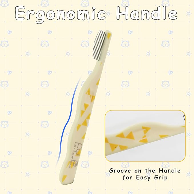 Andiker Small Dog Comb, Cat Comb with Curved Stainless Steel Rounded Tips Fine Tooth Ergonomic Handle Practical Pet Comb for Dogs Cats Grooming Removing Tear Stain (Yellow)