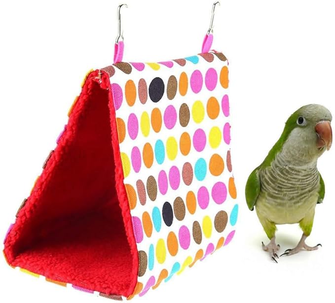 Milisten Triangle Parrot Hammock Cozy Hanging Bed for Pets Warm Round Dot Bird Nest for Parakeets Lovebirds and Cockatoos for Bird Cages and Home Decor