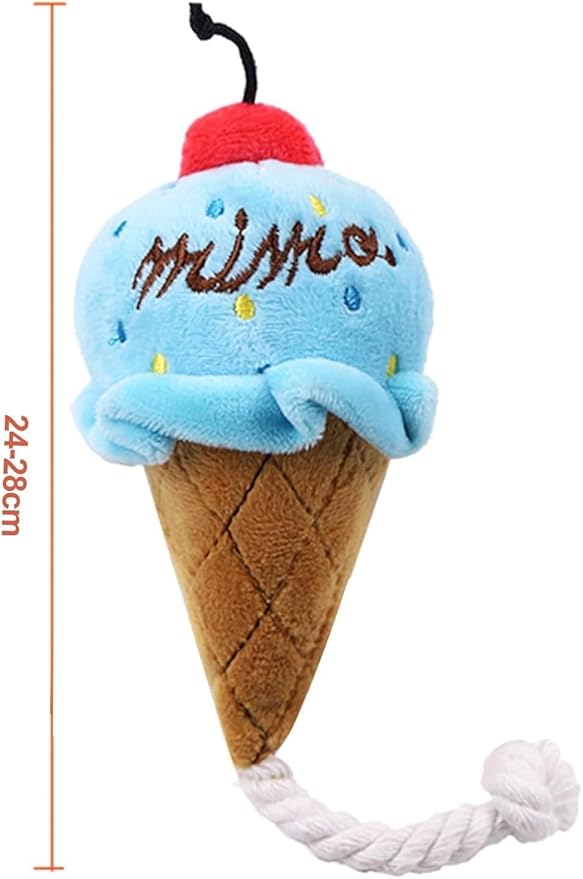 GANPUB 1 Pc Ice Cream Dog Squeaky Toys, Puppy Chew Toys with Ropes, Dog Plush Toy for Small to Medium Dogs and Cats Pet SuppliesToys（Brown and Blue）