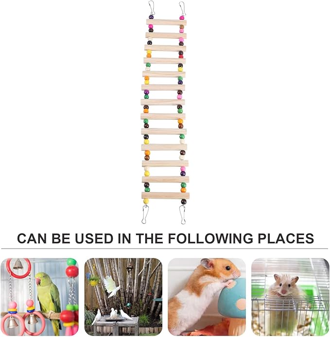 Wooden Hamster Climbing Ladder Pet Playing with Bite Beads Small Animal Mini Ladder for Birds Cage Accessories Suitable for Hamsters and Parrots