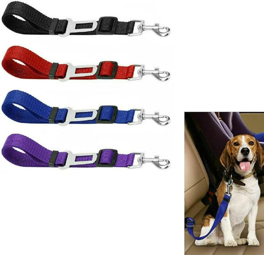 4 Pack Cat Dog Pet Safety Seat Belt Adjustable Clip for Car SUVS Vehicle Harness Lead Leash Seat Tether, (Nylon Fabric- Black, Blue, Red, Purple) (Purple)