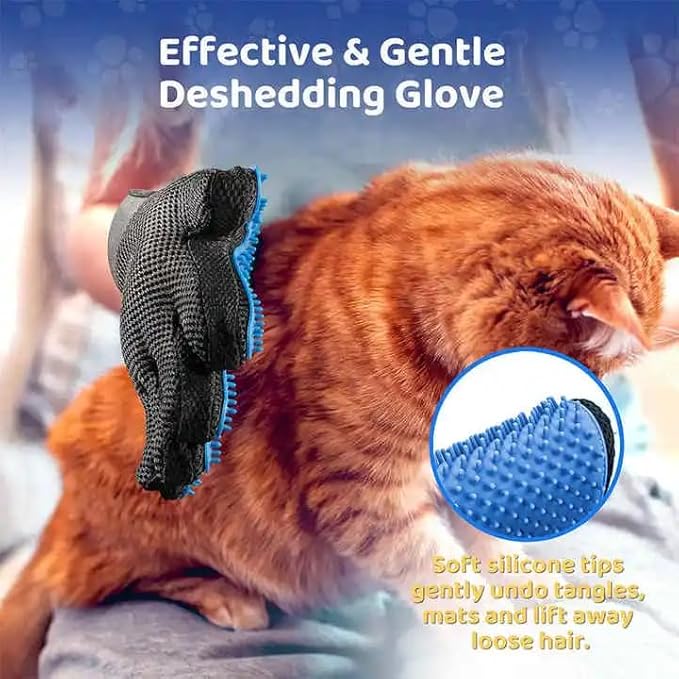 Pet Grooming Gloves for Dogs & Cats (2 Pack) – Deshedding Hair Remover Mitts with Soft Silicone Massage Bristles – Dual-Sided Grooming & Bathing Gloves for Long & Short Hair Pets –