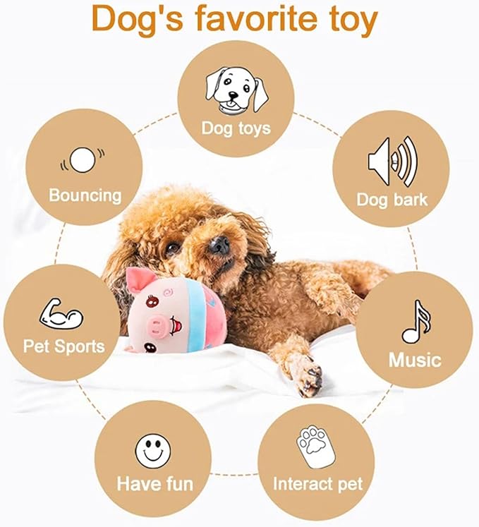Interactive Dog Toys - Active Moving Pet Plush Toy Ball Washable Cartoon Electronic Bounce Toy Active Rolling Ball for Dog, Cats(C)
