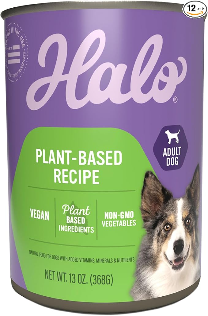 Halo Holistic Vegan Wet Dog Food, Plant-Based Recipe, Canned Dog Food, Complete Digestive Health, Adult Dogs, 13 Oz Can (Pack of 12)