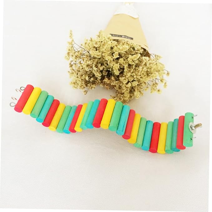 Happyyami 1pc Colorful Parrot Ladder Natural Wood Climbing Toy for Hamsters and Pets Exercise Bridge Safe and Sturdy Design for Bird Cages and Pet Accessories
