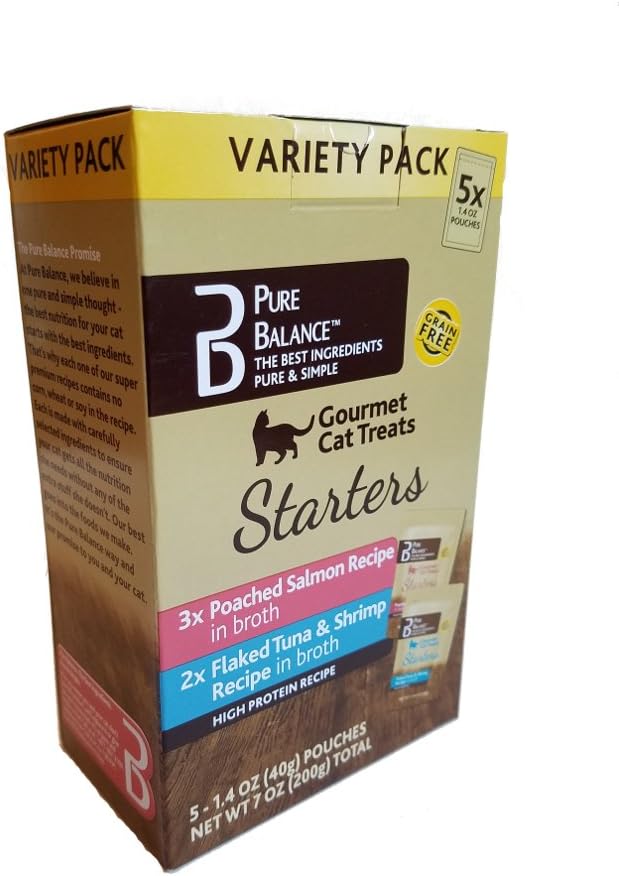 Pure Balance Gourmet Cat Treats Variety Pack Poached Salmon Flaked Tuna and Shrimp Recipe