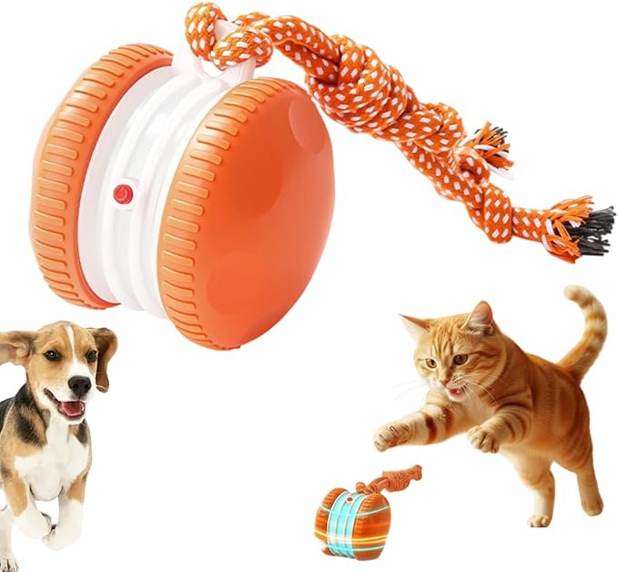 hoehew Interactive Dog Toy 2026 NEW Funny Automatic Moving Rolling Dog Toys with Rope for Small Medium Large Dogs Cats, Puppy Toys Pet Ball to Keep Them Busy (Orange)
