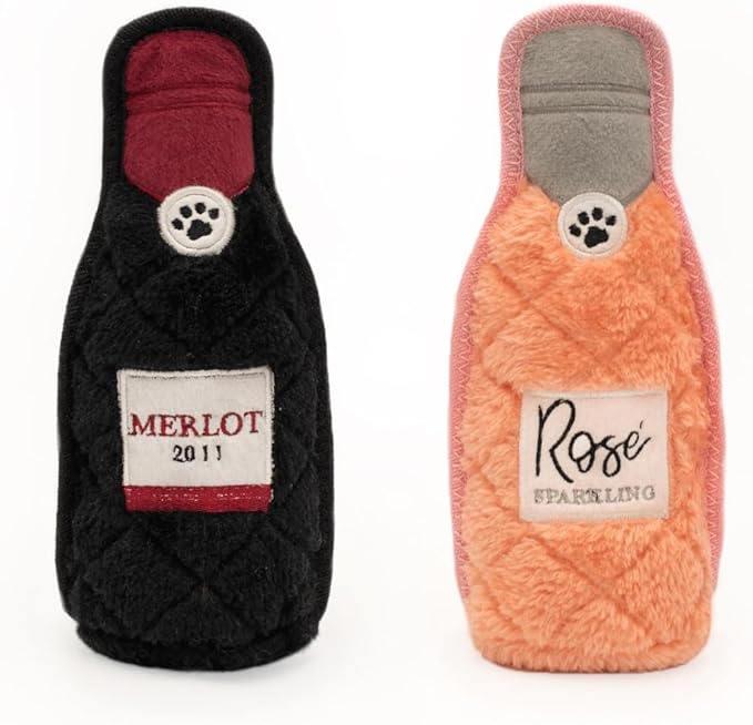 Z-Stitch® Happy Hour Crusherz 2-Pack - Merlot and Rosé, Funny Dog Toys for Aggressive Chewers, Durable Plush Alcohol Puppy Toys, Squeaky Toys for Dog Birthday
