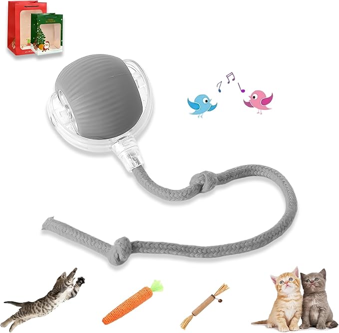 2026 New Generation Interactive Cat Toys Indoor, 360° Smart Automatic Cat Ball Three Modes with Long-Lasting Durability, for All Cats & Dogs (Gray, Wake Birdsong)