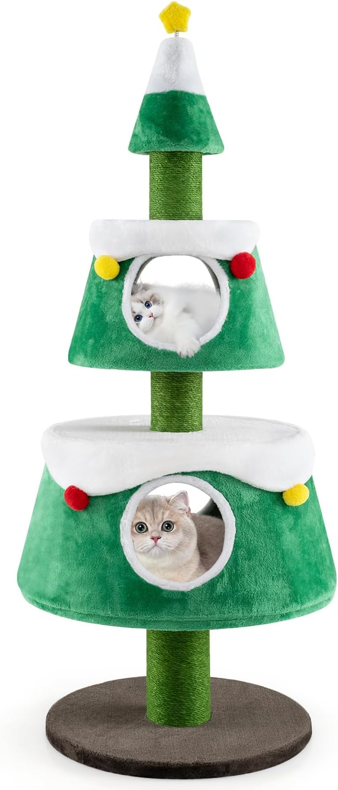 PETSITE 60 inch Cat Christmas Tree, Cute Cat Tower with 2 Condos, Sisal Scratching Posts, Spring Toy, Removable Beds, Modern Holiday Cat Tree Tower for Indoor Cats