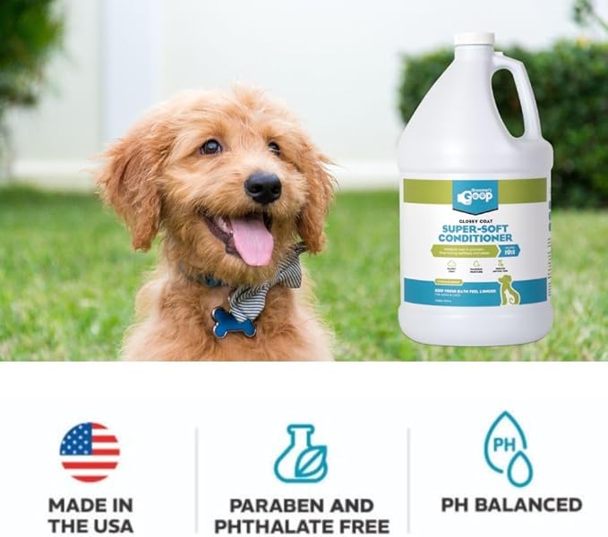 Groomer’s Goop Glossy Coat Super-Soft Conditioner – Deep Moisture Formula Softens & Detangles Dog & Cat Coats, Soothes Dry Skin, Natural Ingredients, Dye-Free – 1 Gallon