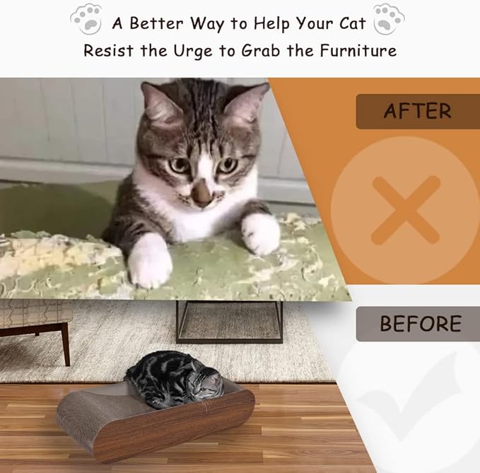 Cat Scratcher, Cardboard Lounge Bed, Bone Shape Design, Recyclable Corrugated Scratching Pad, Stable and Durable, Furniture Protector, Reversible, Brown