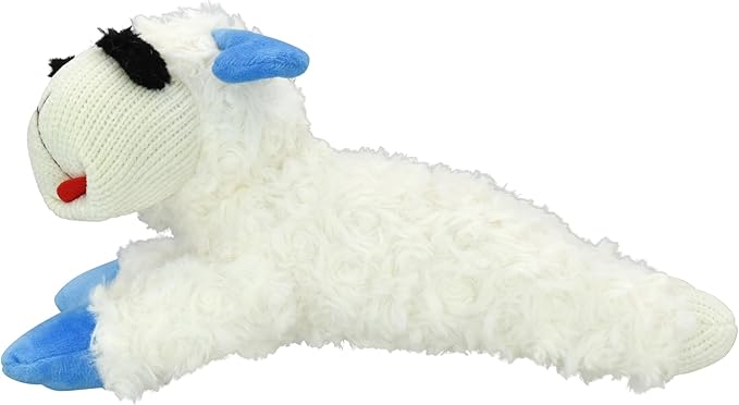 Multipet Lamb Chop Dog Plush Toy - Squeaky Toy for All Dogs - Durable Oxford Lining - Stuffed Animal for Cuddling & Playing (10.5", Blue Paws)